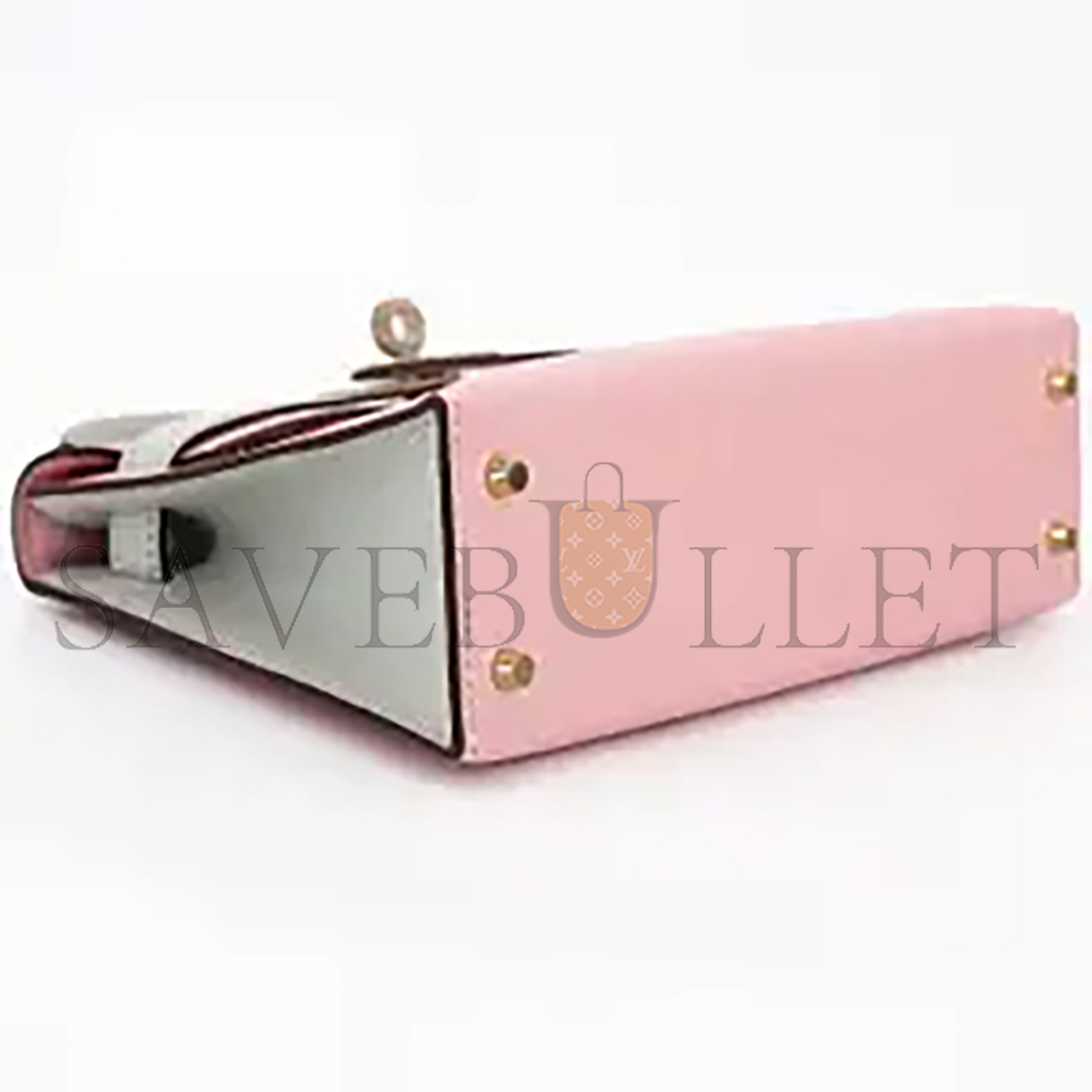 HERMÈS MINI KELLY II GOATSKIN CHERRY BLOSSOM PINK MILKSHAKE PLATINUM BUCKLE (19*12*5.5cm)